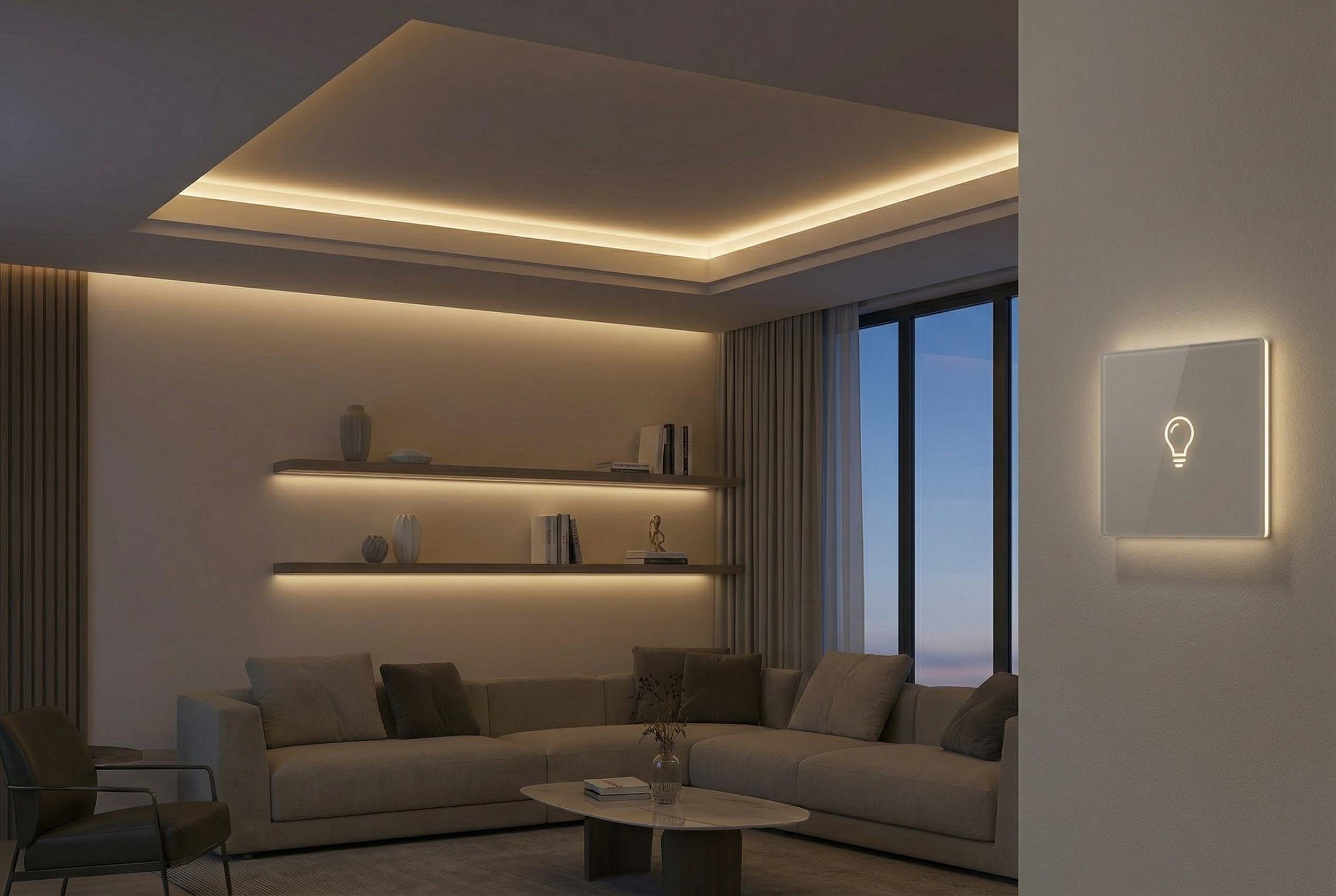 Smart lighting scene in a modern living room